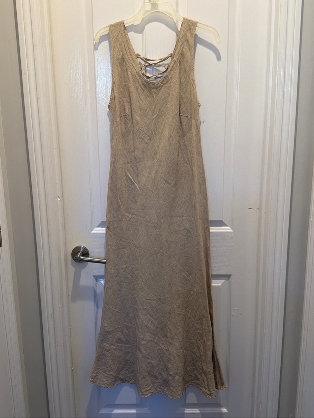Lavnia Temple Linen Maxi Dress Beige Sleeveless Made In Italy Size M